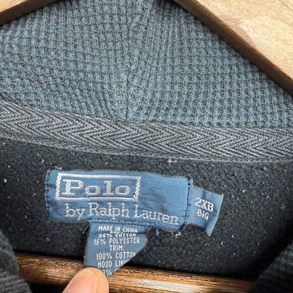 Vintage Ralph Lauren Hoodie Men's 2XB 2XL Big Black Heavyweight Zip Thermal Hood - Picture 4 of 8